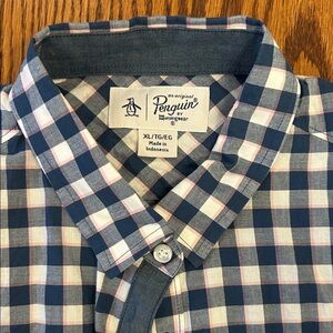 Original Penguin Men's Navy and White Plaid Shirt